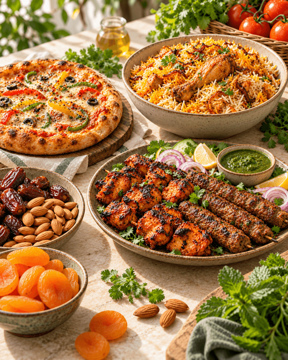Pizza, biryani, barbecue, fresh produce and dry fruits