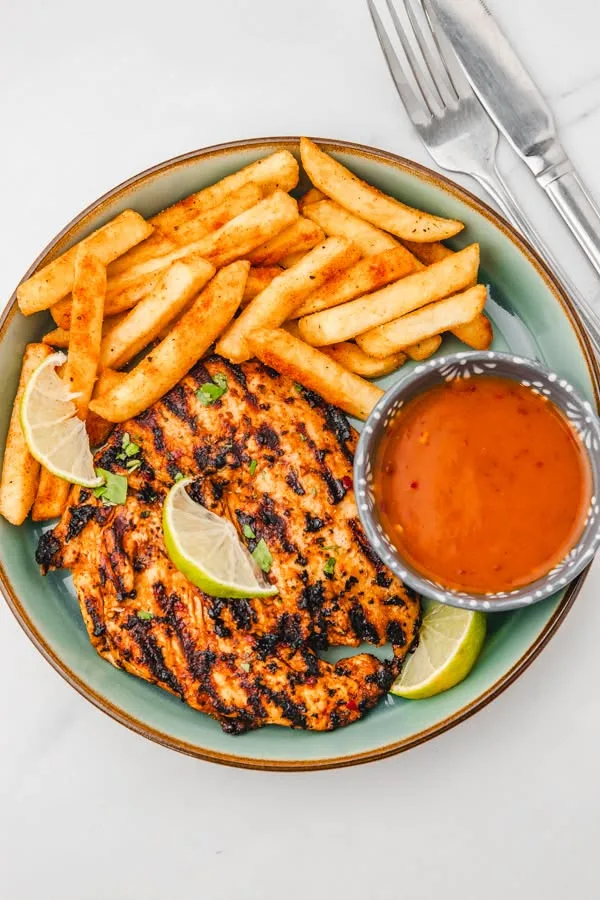 Butterfly Chicken with Chips and Sauce